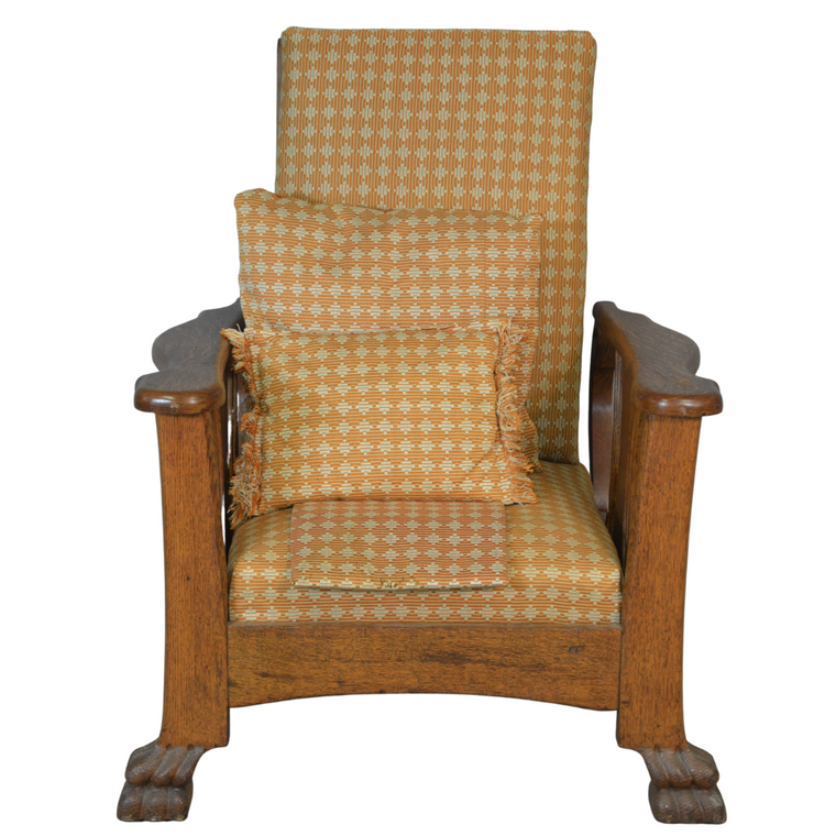 SOLD Antique Morris Chair, Oak Claw Foot Reclining Chair