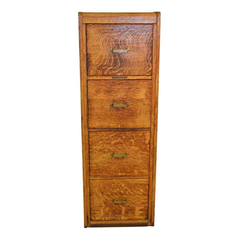 SOLD Antique File Cabinet, Oak Four Drawer Office Furniture