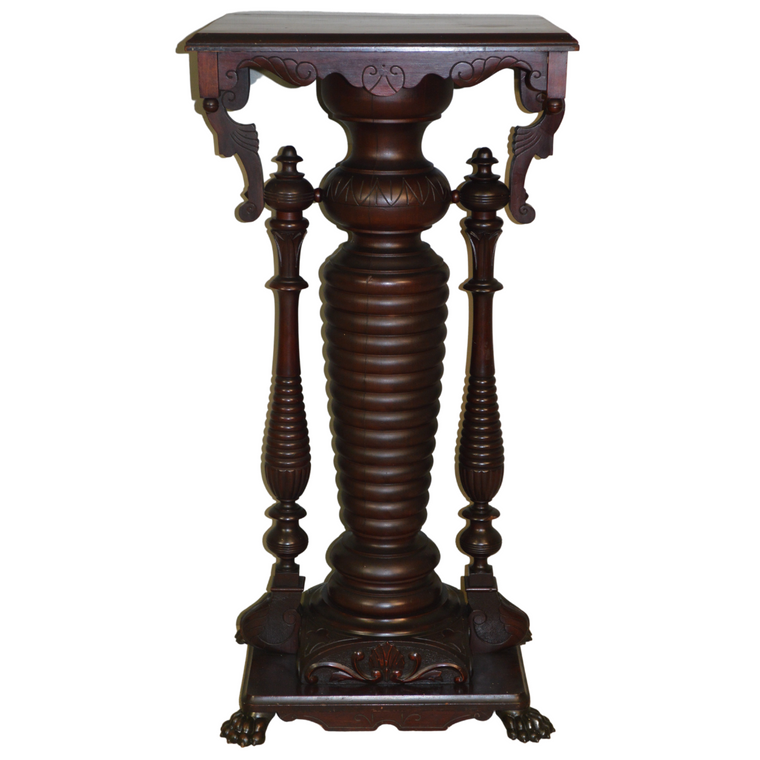 SOLD Antique Victorian Claw Foot Carved Plant Pedestal Tribute to Hunzinger