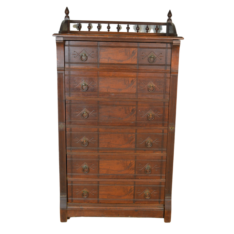 SOLD Antique Dresser, Victorian Walnut Carved Lock Side Gentleman’s Chest