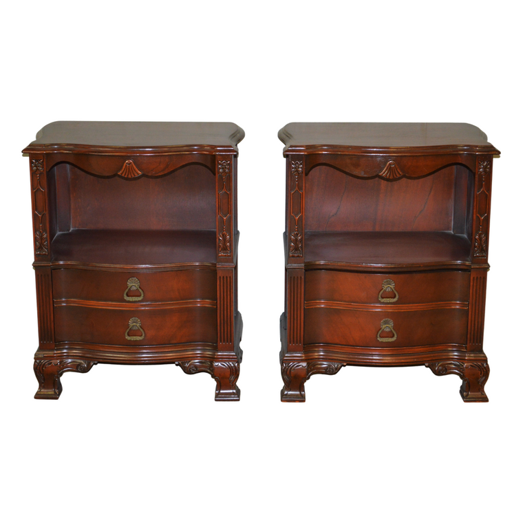 SOLD Antique Nightstands Pair of Mahogany Carved Commodes