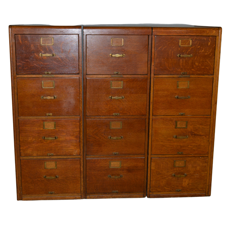 SOLD Antique Oak File Cabinets, Set of 3 – 12 Legal Size Drawers