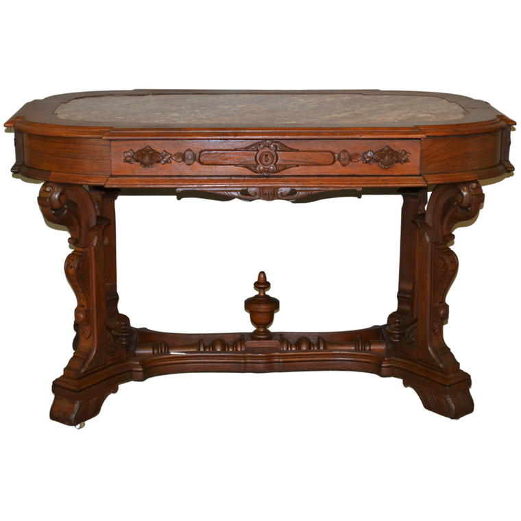 SOLD Antique Library Table, Victorian Marble Top Writing Desk