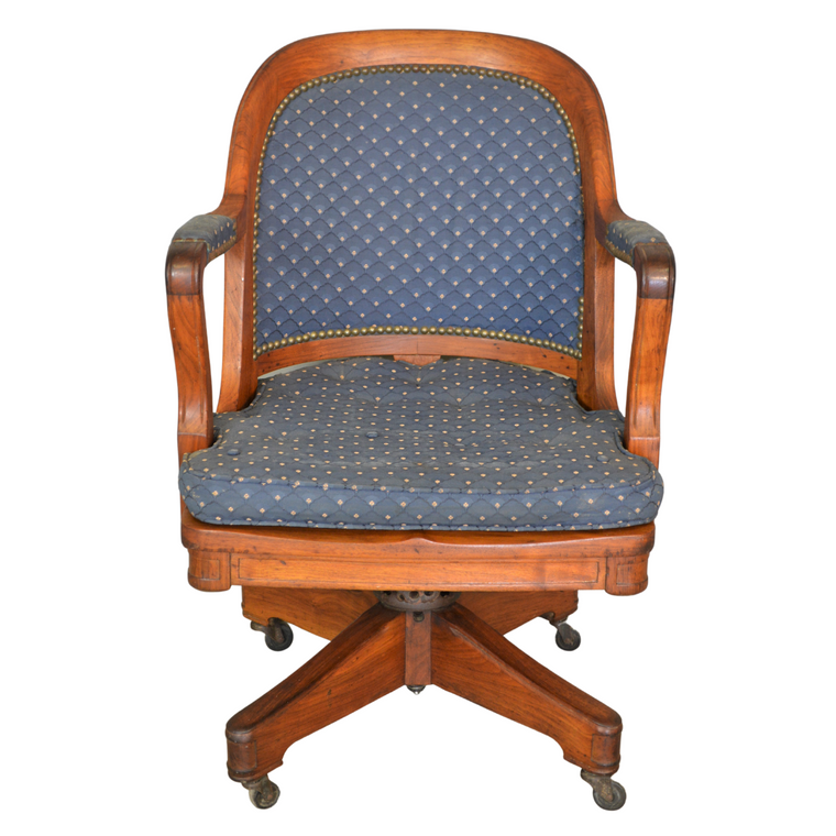 SOLD Antique Office Chair, Mahogany Upholstered Lawyers/Bankers Chair