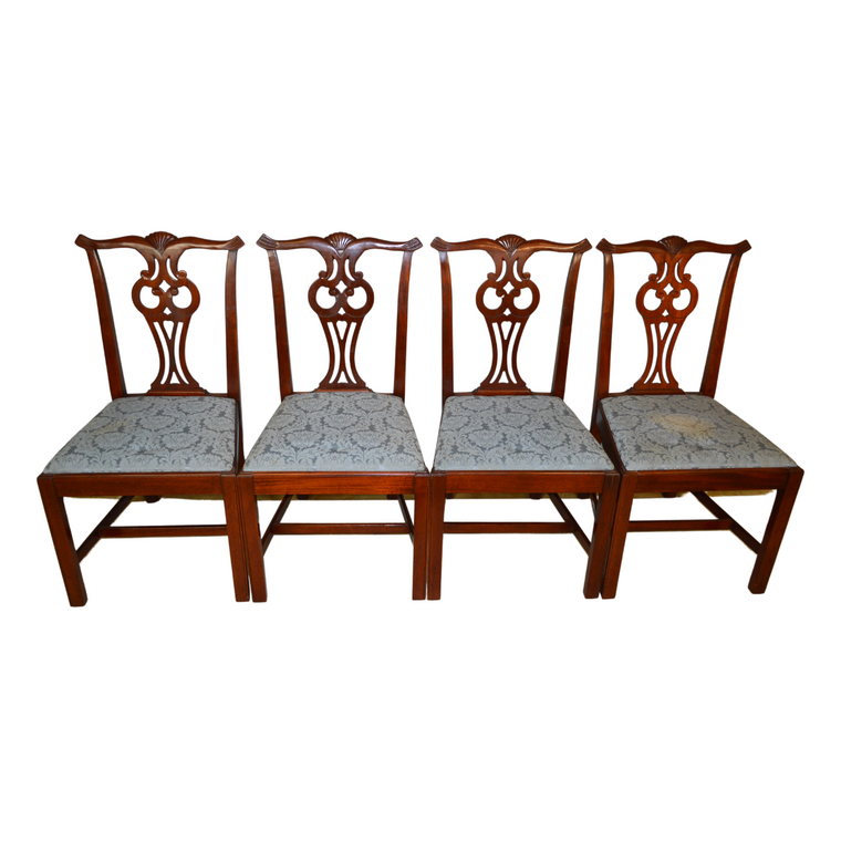 SOLD Antique Dining Chairs, Set of 4 Mahogany Chippendale Dining Room Chairs