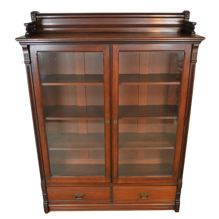 SOLD Antique Bookcase, Victorian Cherry Bookcase with Gallery