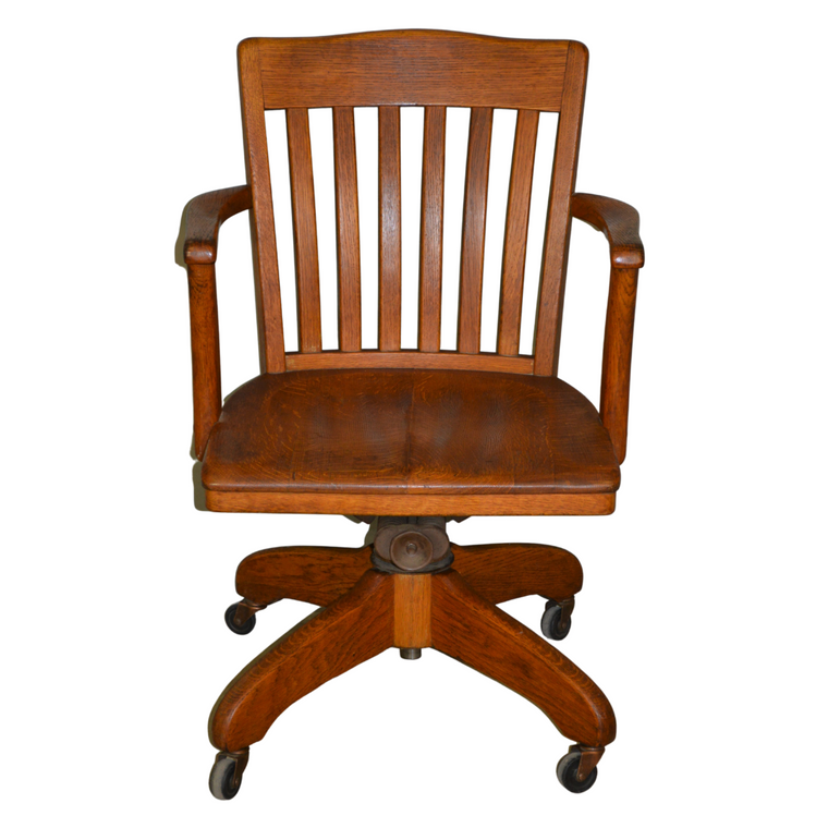 SOLD Antique Office Chair, Oak Lawyers Office Chair w/ Swivel Tilt