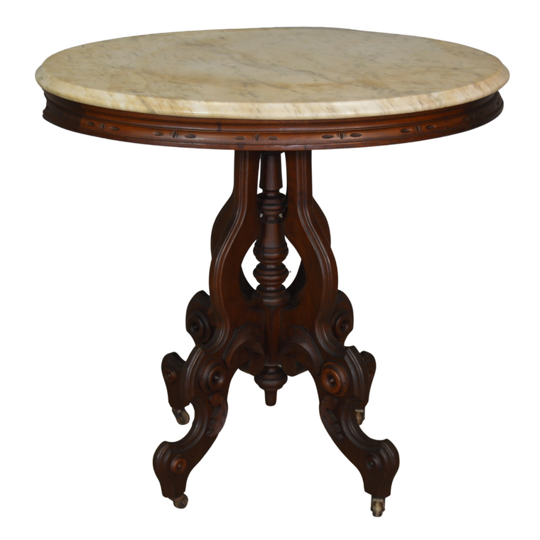 SOLD Antique Parlor Table, Oval Carved Marble Top Parlor Stand