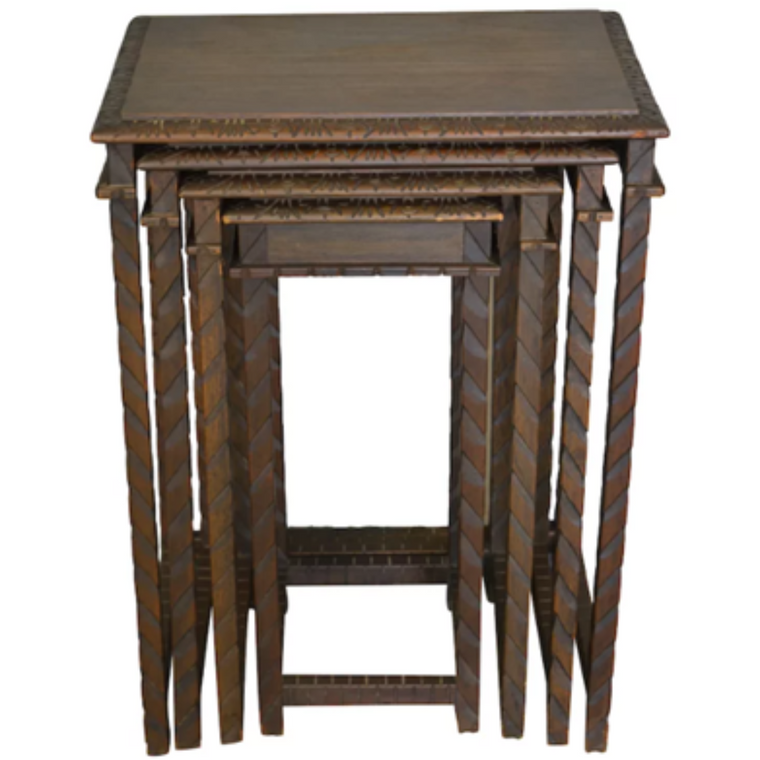 SOLD Antique Nest of 4 Carved Mahogany Tables