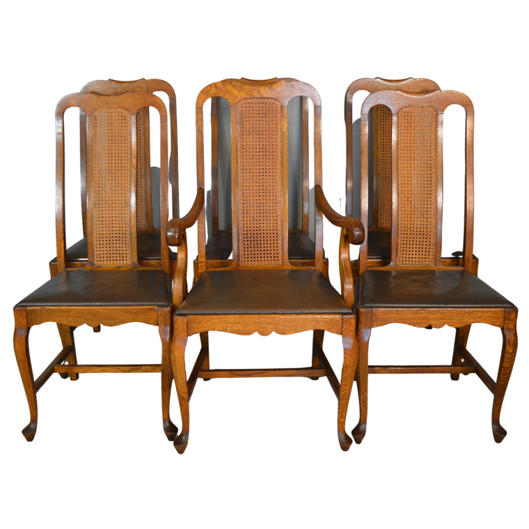 SOLD Antique Oak Dining Chairs, 6 Queen Anne Oak Dining Chairs – Unusual