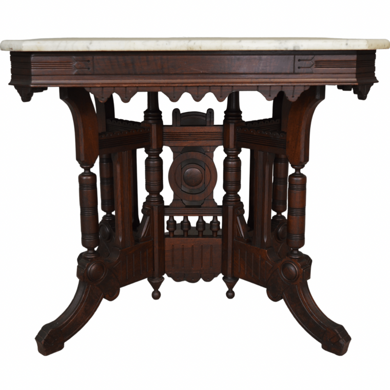 SOLD Antique Parlor Table, Victorian Carved Marble Top Hall Table