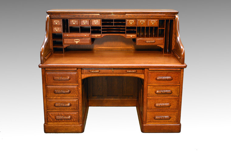 SOLD Victorian Oak Lawyers bankers 60” Raised Panel Roll Top Desk