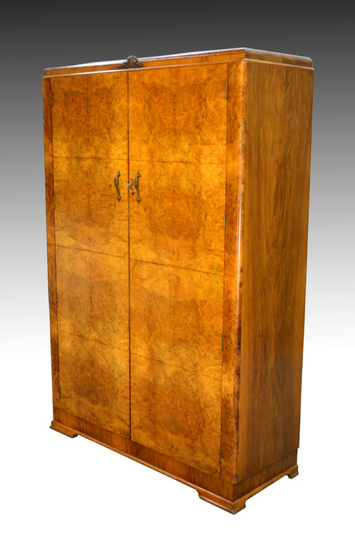 SOLD Antique Deco Burl Walnut Wardrobe