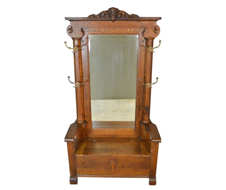 SOLD Antique Hall Tree, Extra Large, Tiger Sawn Oak