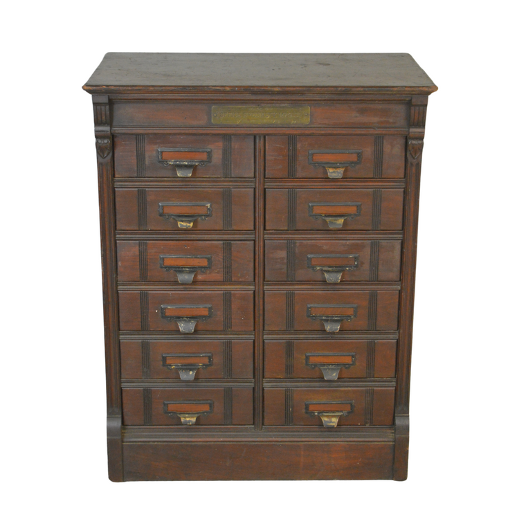 SOLD Antique Victorian Walnut 12 Drawer File Cabinet