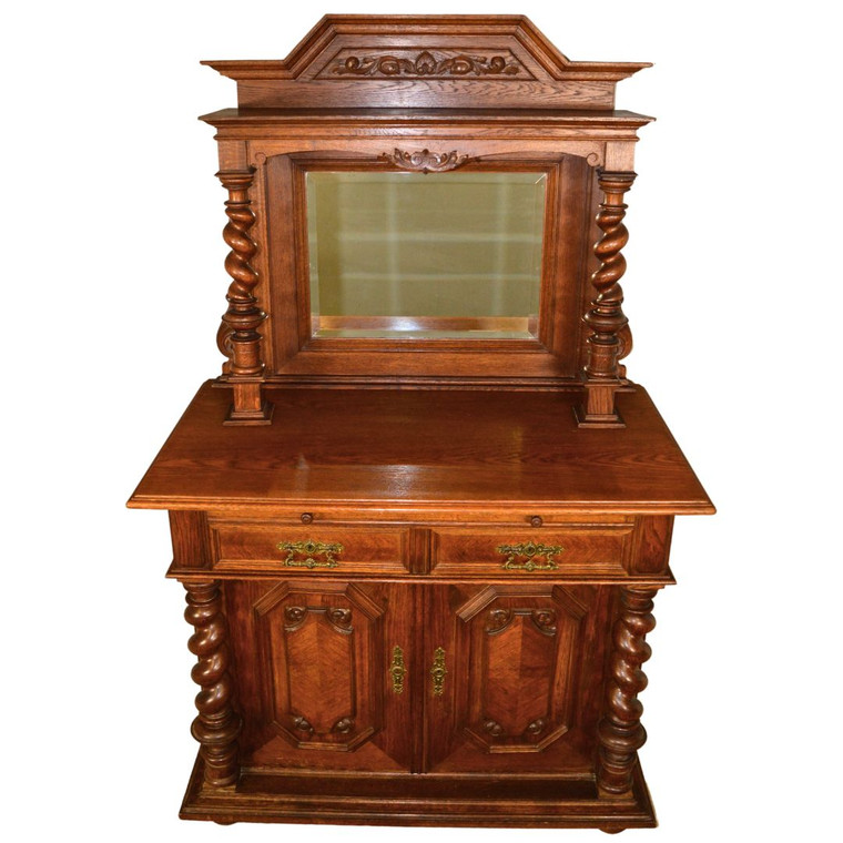 SOLD Antique Carved Oak Server with Barley Twist Posts