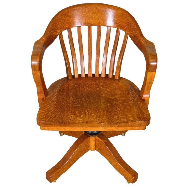 SOLD Antique Oak Lawyers Bankers Office Chair Tilt & Swivel