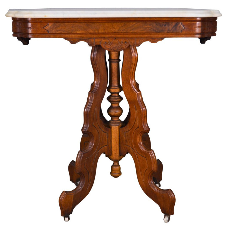 SOLD Antique Victorian Marble Top Carved Parlor Stand