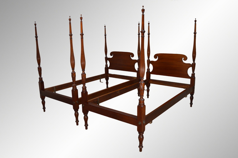 SOLD Pair of Tall Pencil Poster Beds Sheraton Style