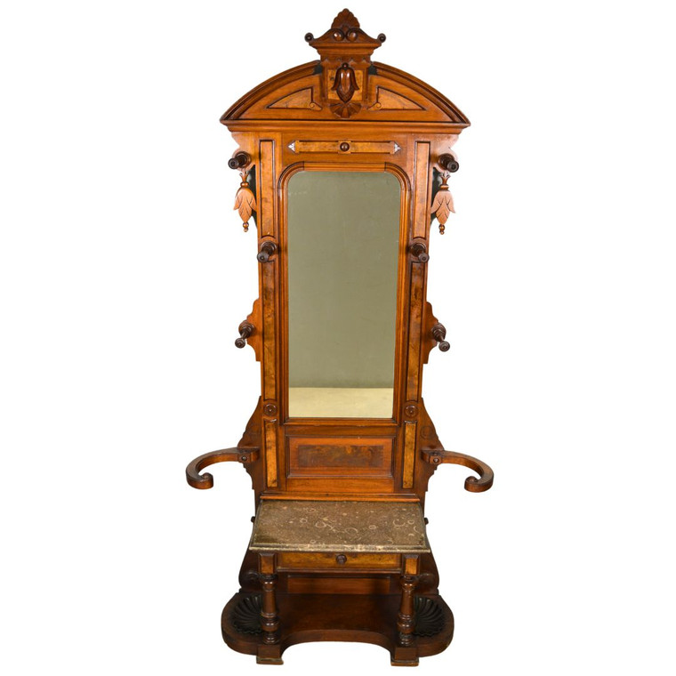 SOLD Antique Victorian Burl Walnut Marble Hall Tree
