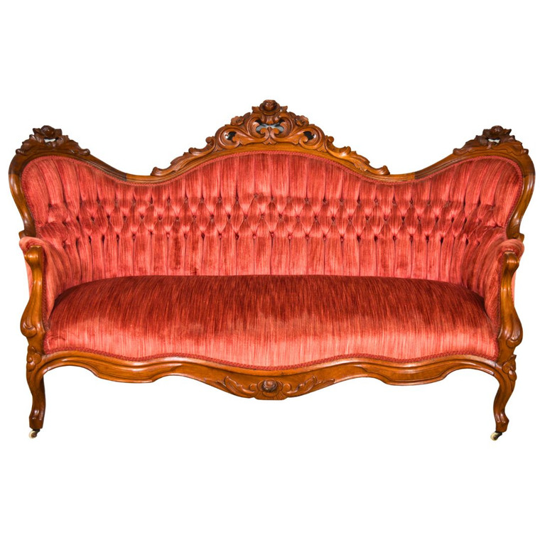SOLD Antique Victorian Carved Red Sofa