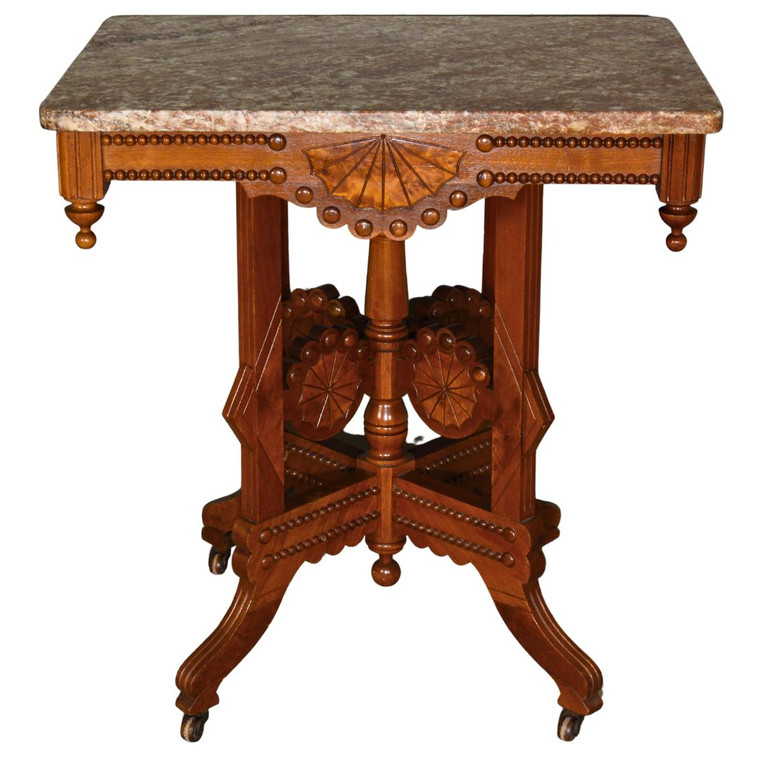 SOLD Antique Victorian Burl Walnut Marble Top Parlor Stand