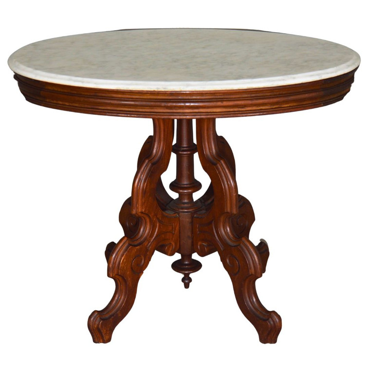 SOLD Antique Victorian Oval Marble Top Parlor Stand Table