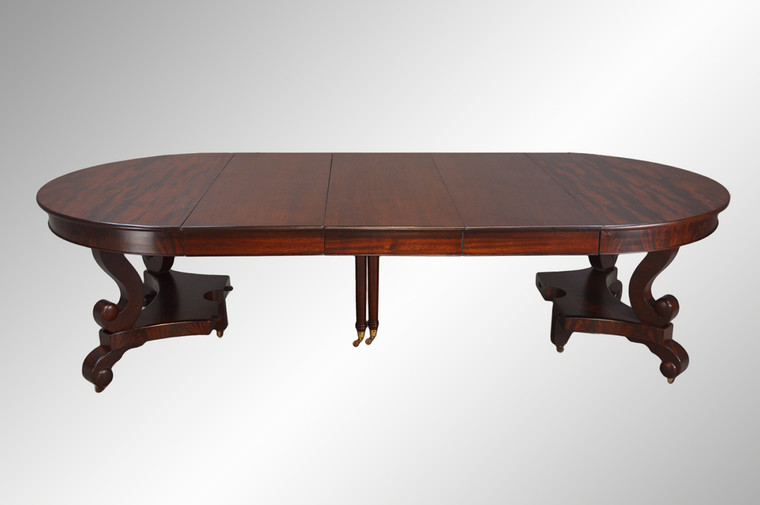 SOLD Antique Period PRE CIVIL WAR Empire Flame Mahogany Dining Table – 9 Feet!!!