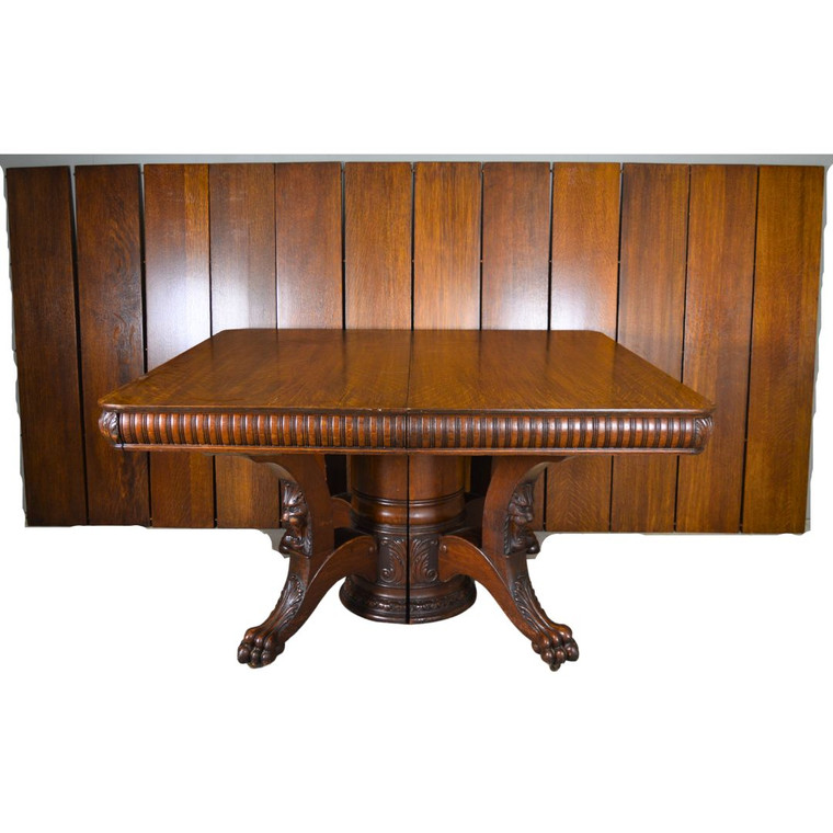 SOLD Antique Lion Head Claw Foot Banquet Table by R.J. Horner – 12 Leaves