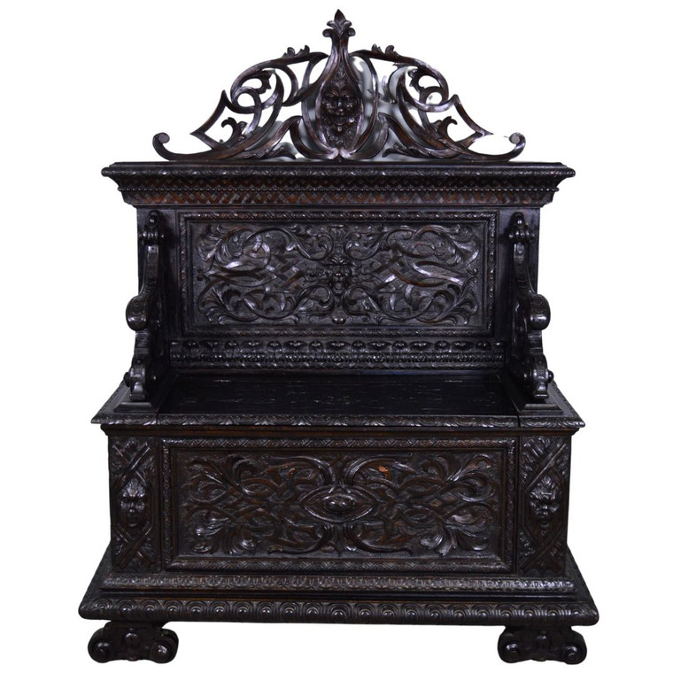 SOLD Antique Carved Lift Top Hall Bench – Outstanding