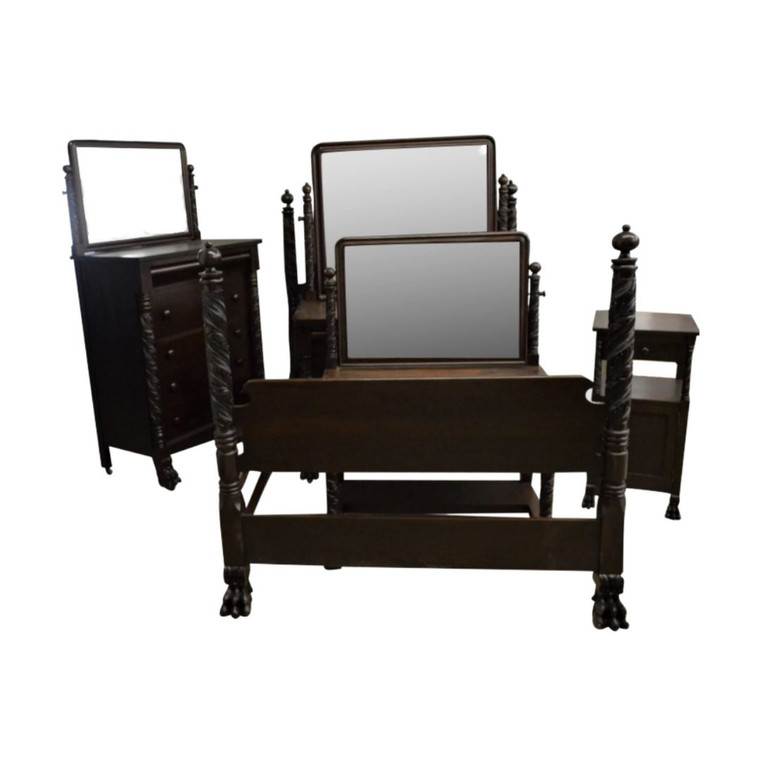 SOLD Antique Bedroom Set, Mahogany Acanthus Carved 5 PC Bedroom Suite