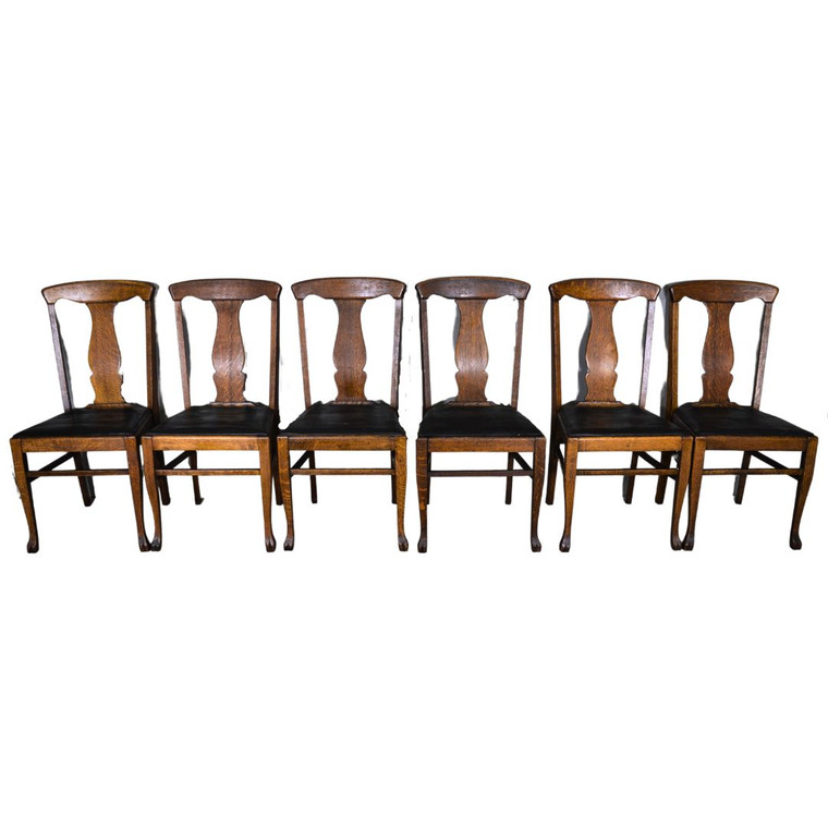 SOLD Antique Set of 6 Tiger Oak Claw Foot Dining Chairs