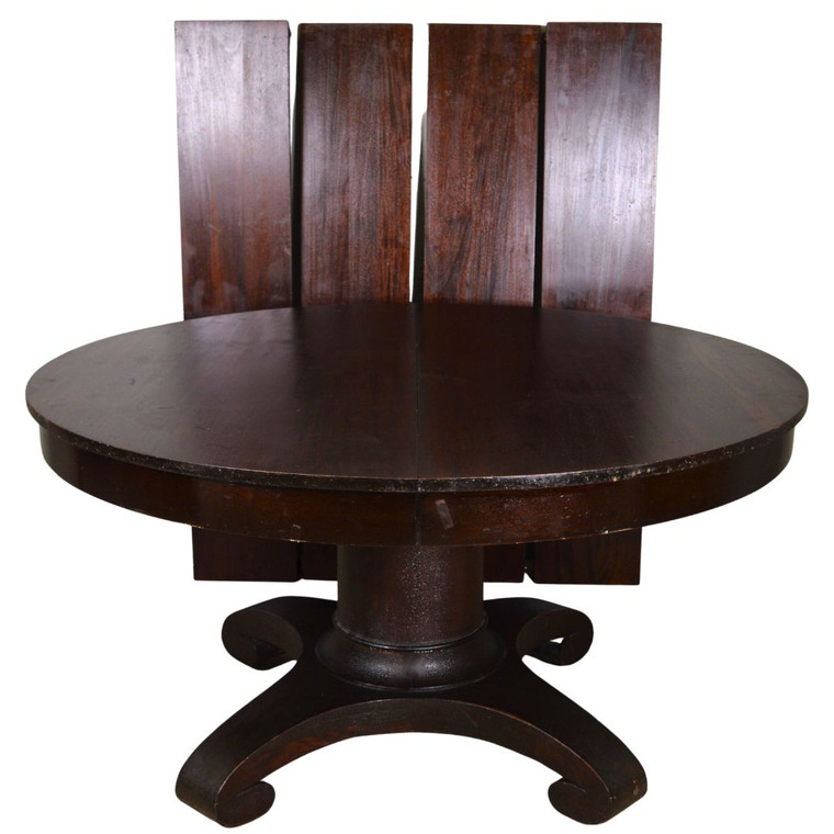 SOLD Antique Mahogany Round Empire Dining Table – 54” – 4 Leaves