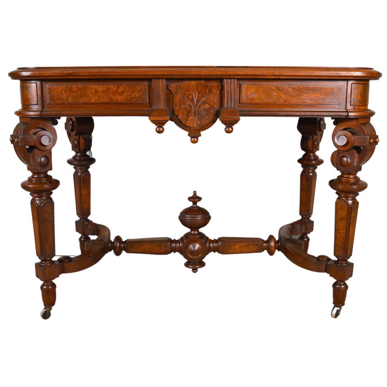 SOLD Antique Victorian Renaissance Burl Walnut Heavily Carved Parlor Table