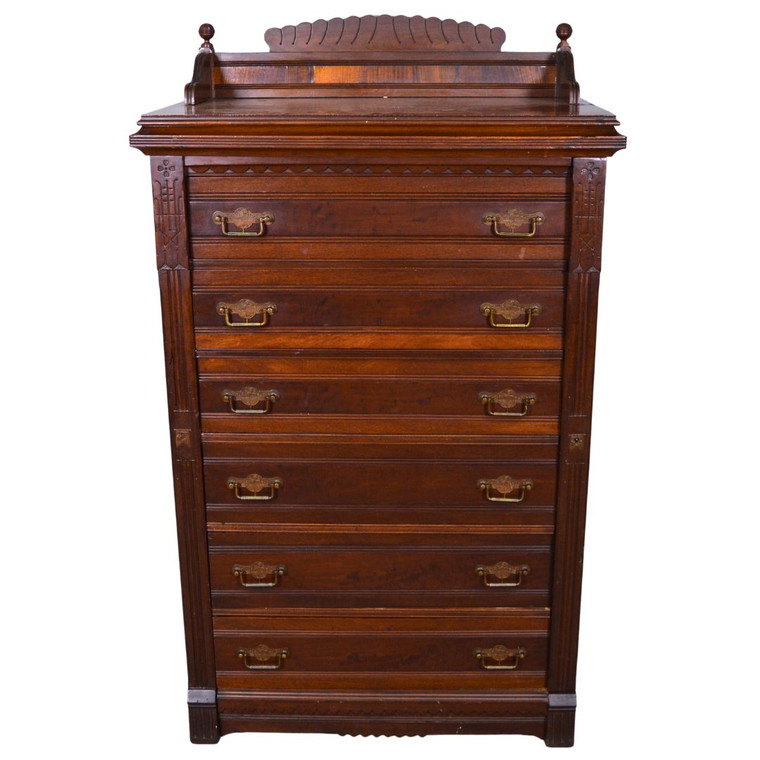 SOLD Antique Victorian Walnut Lock Side Chest with Gallery