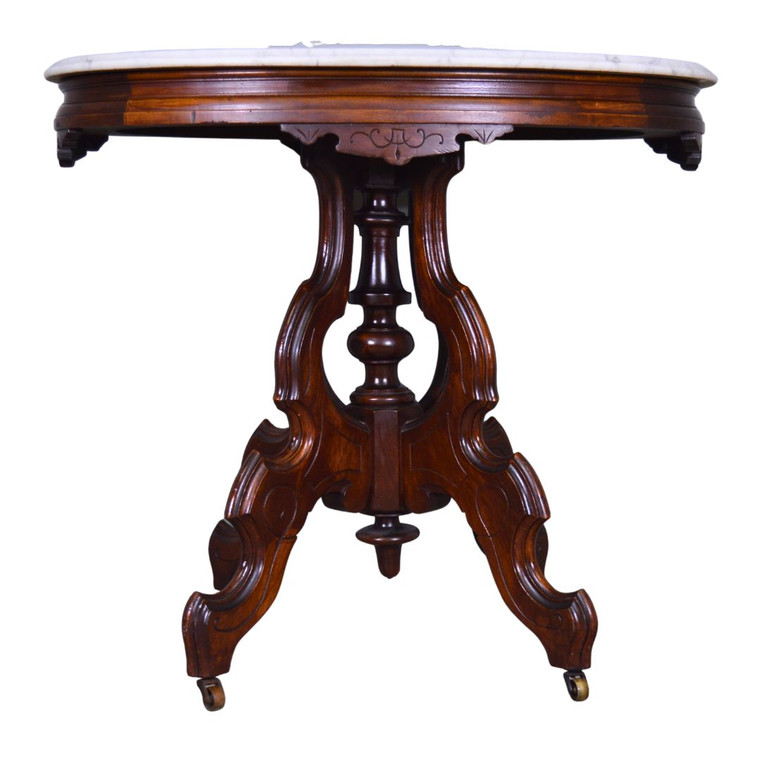 SOLD Antique Victorian Oval Marble Top Carved Parlor Stand