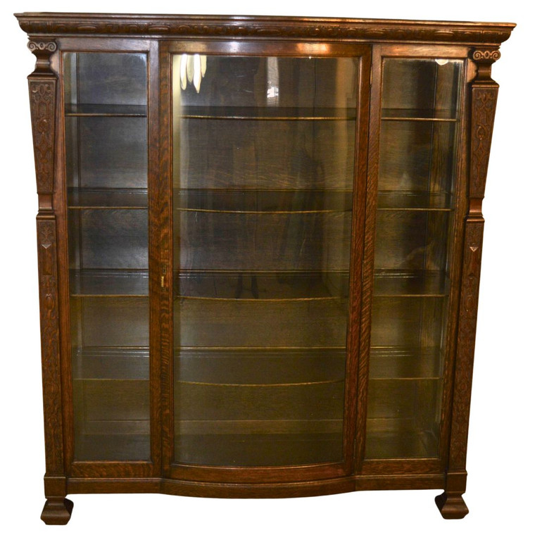 SOLD Antique Oak Carved China Closet, Oak Display Cabinet