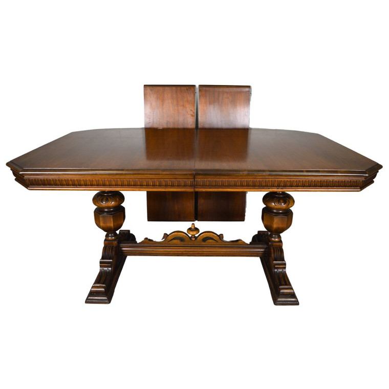 SOLD Antique Carved Pillar Dining Table with 2 Leaves