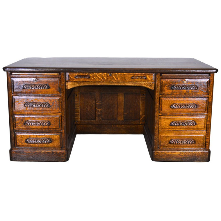 SOLD Antique Victorian Oak Raised Panel Flat Top Desk – 66”