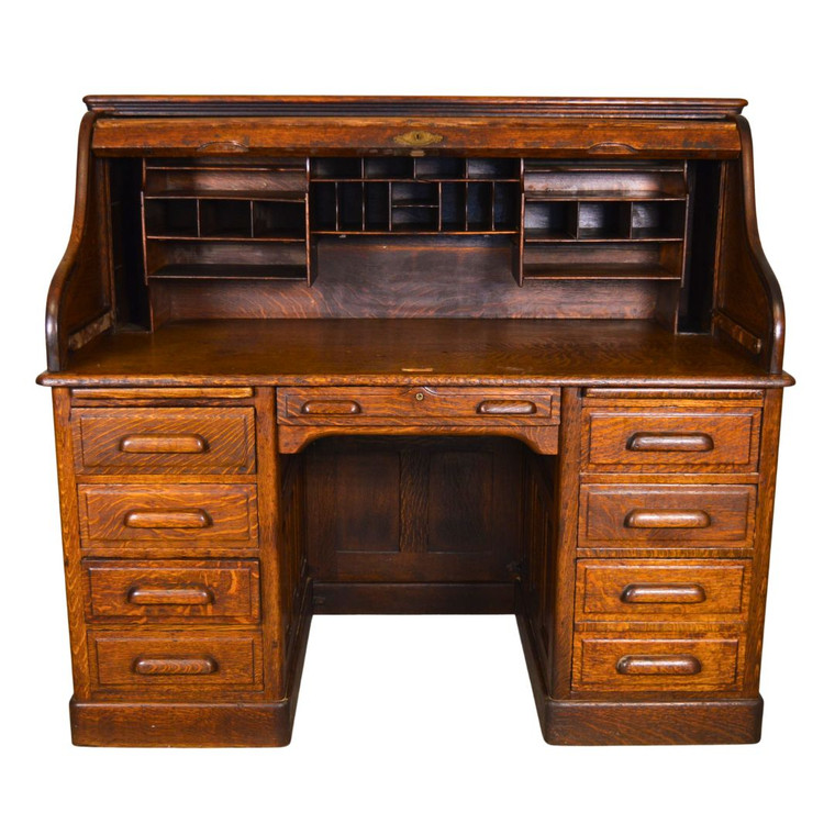 SOLD Antique Oak Raised Panel S Roll Top Desk