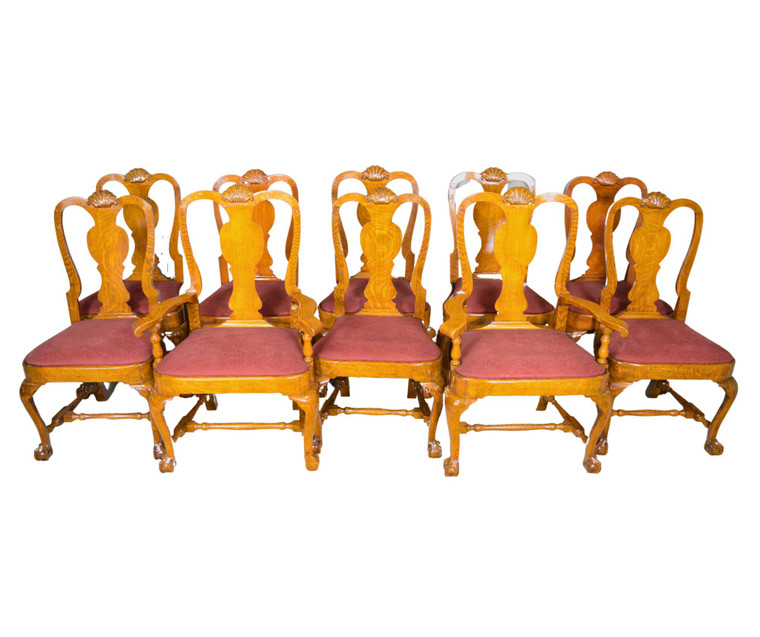 SOLD Antique Set of 10 Matching Victorian Oak Ball and Claw Dining Chairs