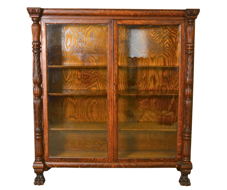 SOLD Antique Oak Acanthus Claw Foot Bookcase