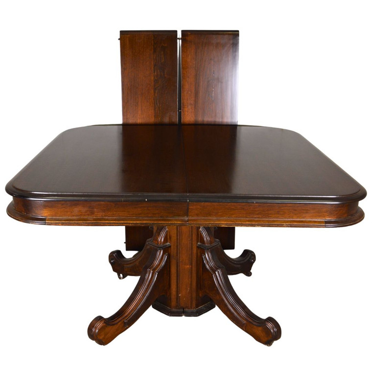 SOLD Antique Victorian Square Walnut Dining Table with Two Leaves