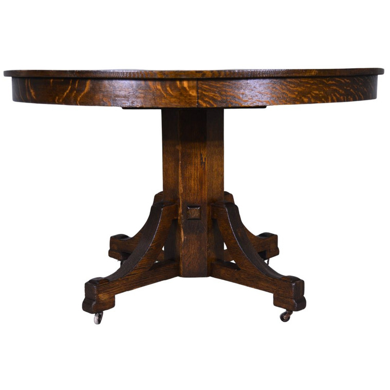 SOLD Antique Round Oak Mission Style Dining Table