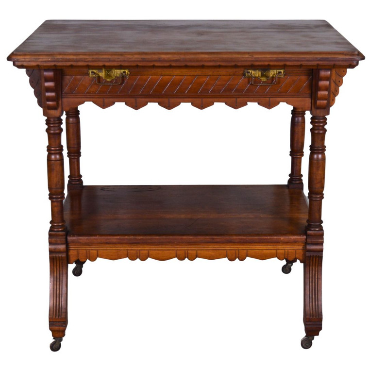 SOLD Antique Carved Library Table with Drawer