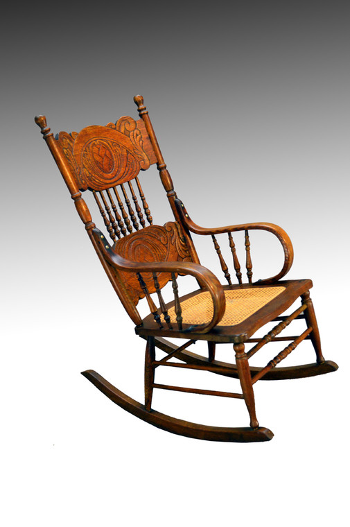 SOLD Oak Larkin Ribbon Back Design Rocking Chair