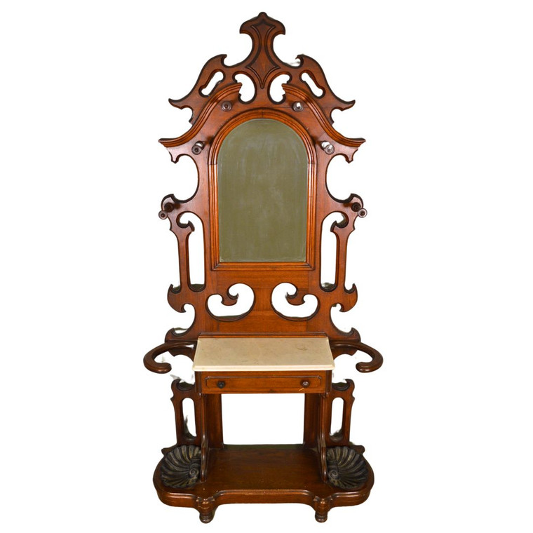 SOLD Antique Mirrored Victorian Marble Top Hall Tree
