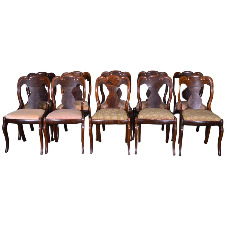 SOLD Antique Set of 10 Period Flame Mahogany Empire Dining Chairs