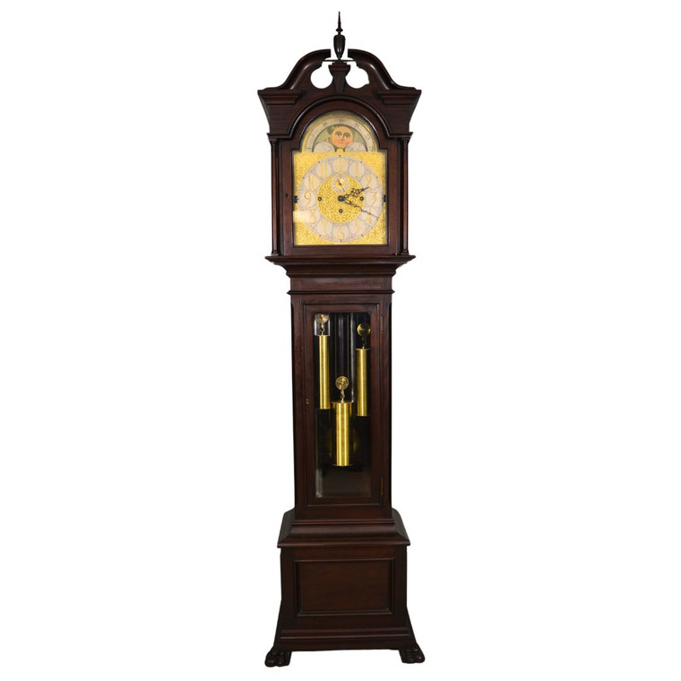 SOLD Antique Mahogany Claw Foot Grandfather Clock with 5 Tubes