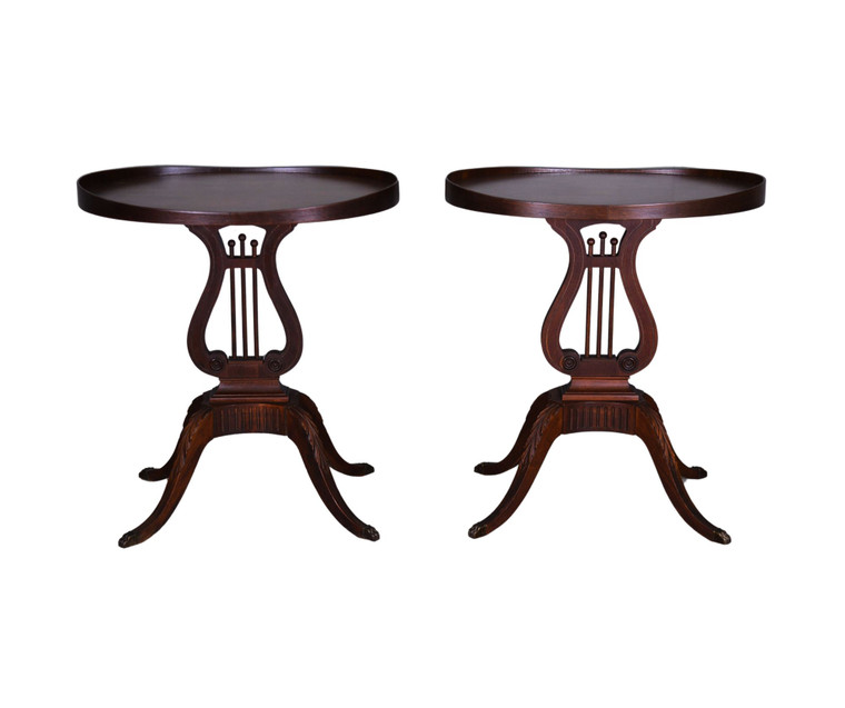 SOLD Antique Pair of Mahogany Lyre Base End Tables